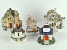 A group of five 19th century Staffordshire pottery pastille burners,