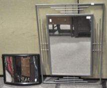 Two 20th century mirrors, one framed in metal, the other of convex form,