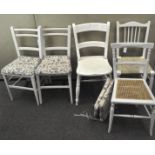 Five white painted wooden chairs,