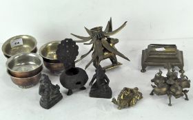 A group of 20th century Asian metal ware to include six Tibetan metal tea bowls