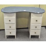 A 20th century blue and pale grey dressing table with kidney top above six drawers,