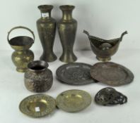 A group of 19th and 20th century Persian and Indian metalware to include an Indian spitoon,