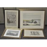 A selection of framed pictures and prints, including: a harbour scene,