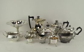 A Victorian EPNS gadrooned part tea service engraved with the date 1896 and other teawares