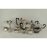 A Victorian EPNS gadrooned part tea service engraved with the date 1896 and other teawares