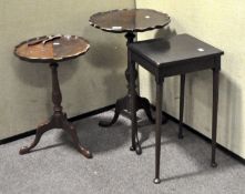 Two early 20th century mahogany tripod tables and a small square occasional table
