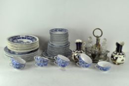 A selection of 20th century blue and white china, including Spode 'Blue Tower' soup bowls,