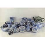 A large collection of mainly 20th century Wedgwood blue jasperware