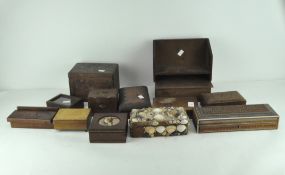 A quantity of wooden boxes, including an inlaid box of Sadeli type, painted and carved examples,