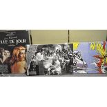 Six canvas wall hangings, including four pop art images, one from the film Casablanca,