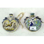 A pair of majolica flasks, both pottery,