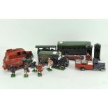 A Triang Minic truck, a clockwork steam tractor, a Minic Transport truck and other items