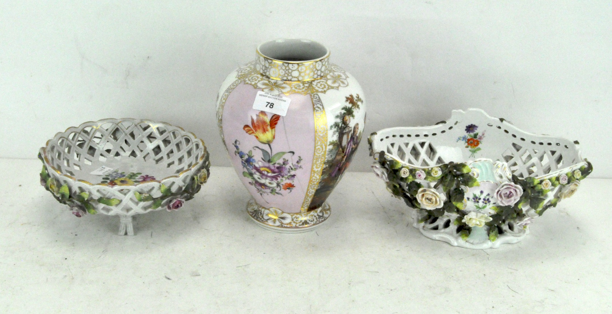 A Dresden porcelain oviform vase, circa 1900 and other items