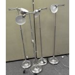 Four modern chrome standard lamps,