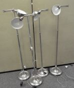 Four modern chrome standard lamps,