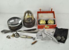 A selection of collectables, including silver handled shoe horn, magnifying glass,