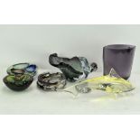 A collection of Studio and Art Glass, 20th century, including: two models of dolphins,