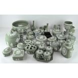 A large collection of late 19th and 20th century Wedgwood green jasperware,