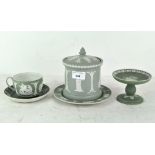 Four pieces of Wedgwood dipped green jasperwares
