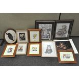 A group of modern prints and pictures of cats and other animals,