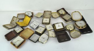 A collection of vintage travel clocks, of assorted makers, sizes and styles,