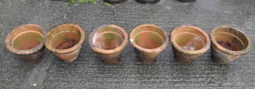Six Italian terracotta plant pots, 24 cm x 33 cm