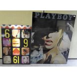 Two pop art metal wall hangings on stretchers, '1969' and 'Playboy',
