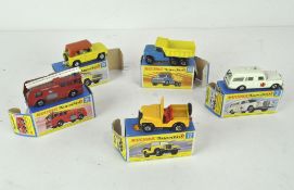 Five Matchbox Superfast trucks and medical vehicles including no.18 'Field Car',