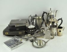 A collection of vintage silver plated ware including coffee pots, cups, goblets,