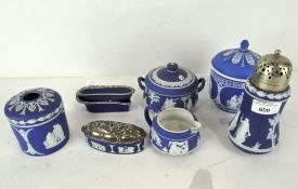 A group of eight pieces of mainly 20th century Wedgwood blue jasperware