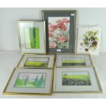 A group of 20th century watercolours and acrylics of landscapes and flowers,