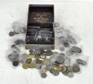 A collection of assorted coins, mostly circulated,