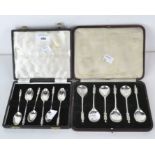 Two cased sets of silver apostle spoons,