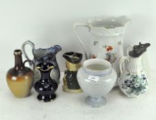 A selection of vintage stoneware jugs and vases including a Shelley Moire Antique globular vase