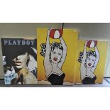 Three pop art canvas wall hangings on stretchers including Lichtenstein images,