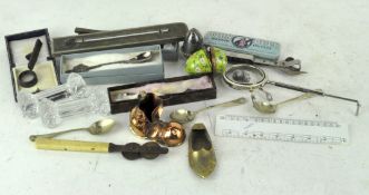 A group of assorted collectables, to include a brass mounted F thermometer, bottle opener,