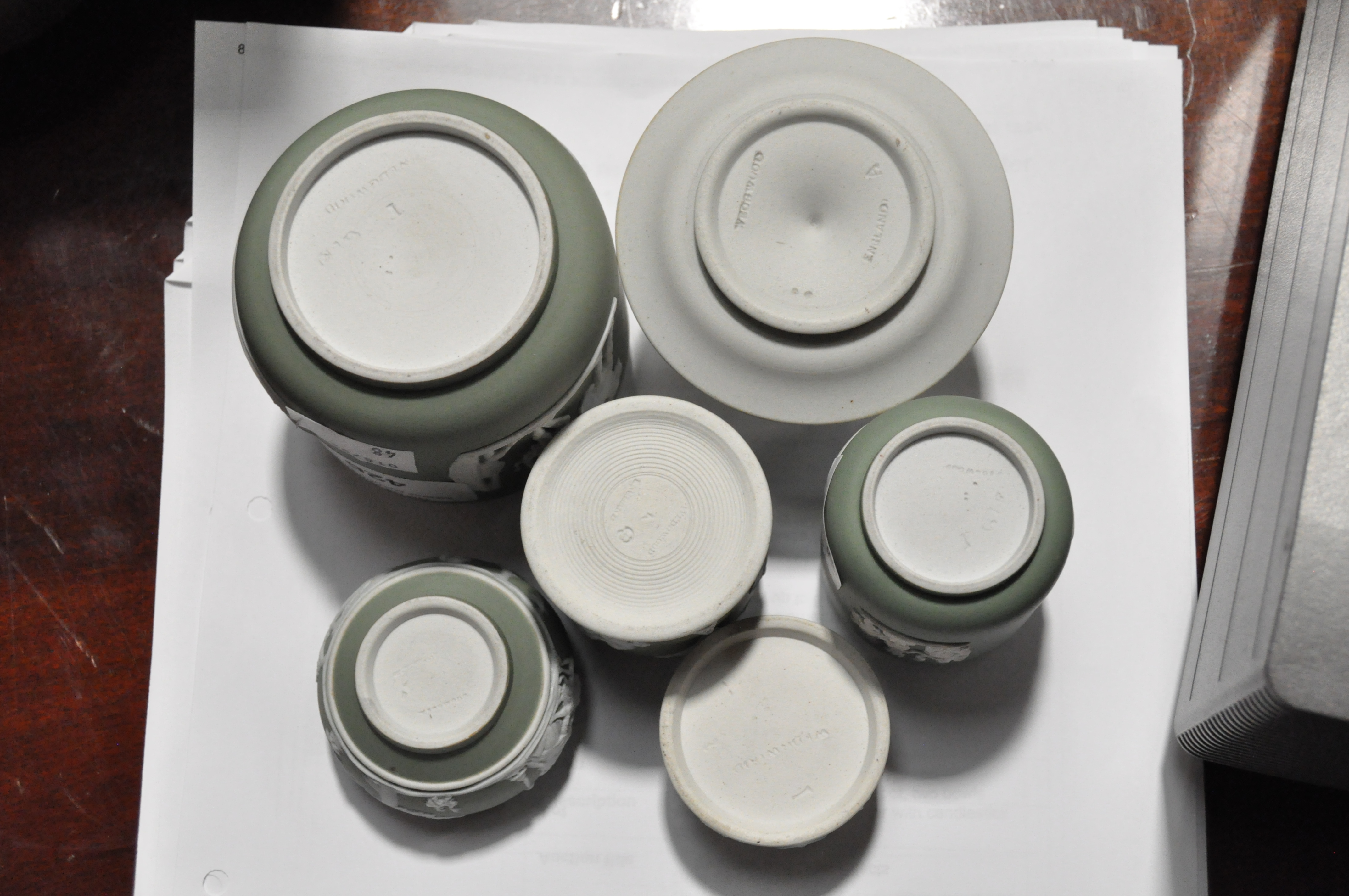 A collection of six Wedgwood dipped green jasperware ornamental jars - Image 2 of 2