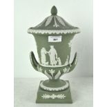 A Wedgwood dipped green jasperware urn,