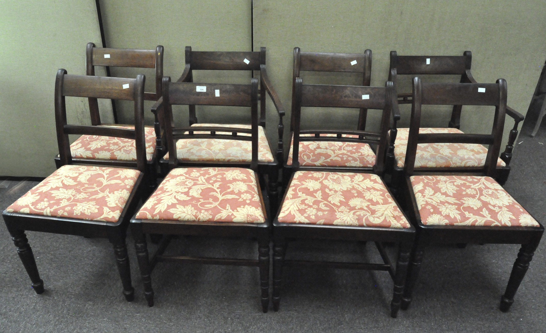 Eight Regency mahogany dining chairs on turned legs including two carvers, - Image 2 of 2