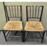Two 19th century rush seated chairs with oak frame,