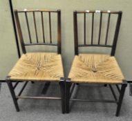 Two 19th century rush seated chairs with oak frame,
