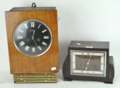 A Jantar wall clock, 'Made in USSR', height 44.5cm, together with an Art Deco oak cased mantel clock