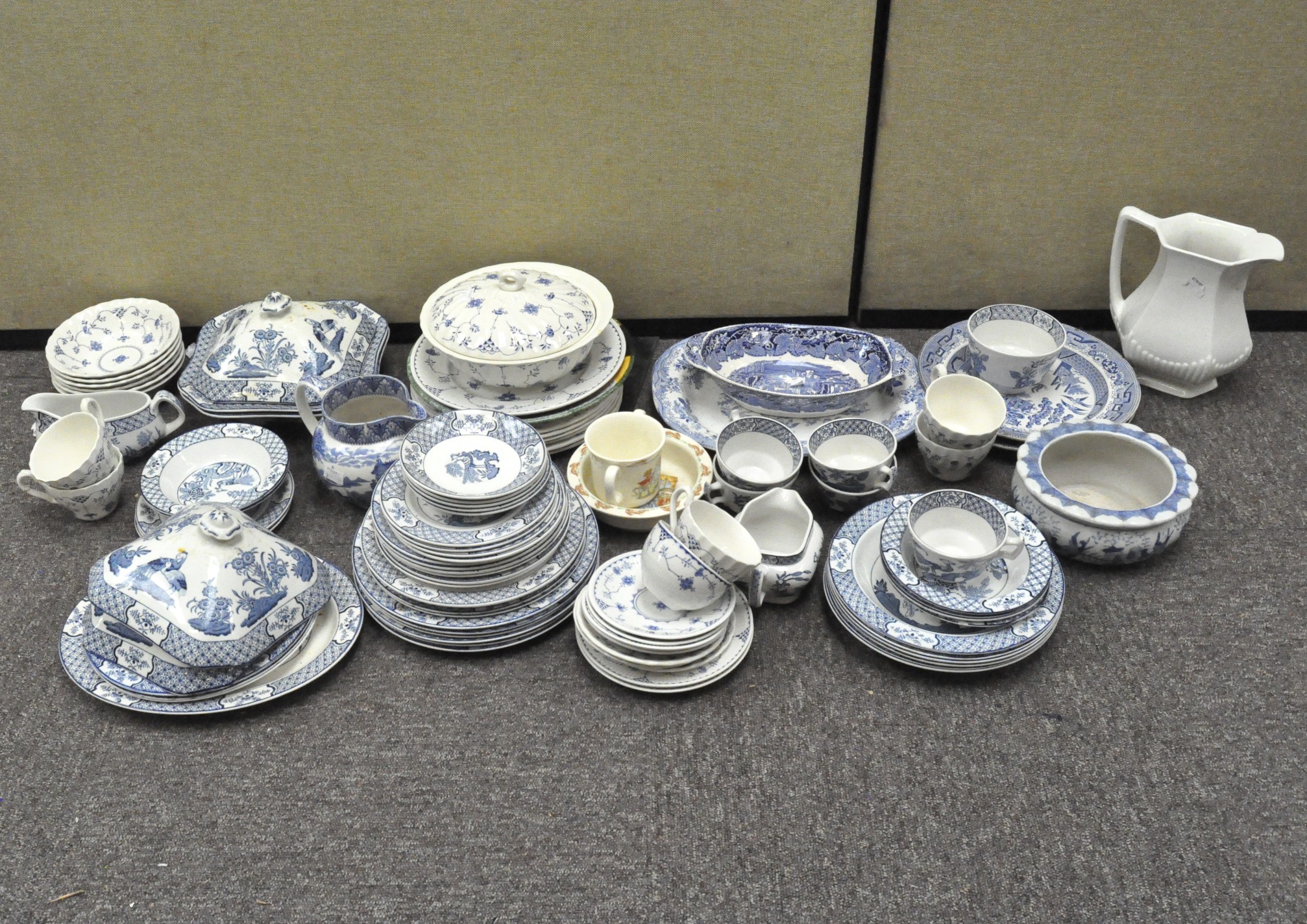 An extensive collection of vintage and contemporary blue and white table ceramics,