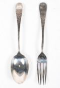 A silver squirrel engraved spoon and fork, hallmarked Sheffield, 1893