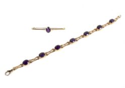 A 9ct gold and amethyst mounted bracelet,