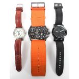 Three modern wristwatches, including; Gents Fossil 10-ATM stainless steel cased on rubber strap,