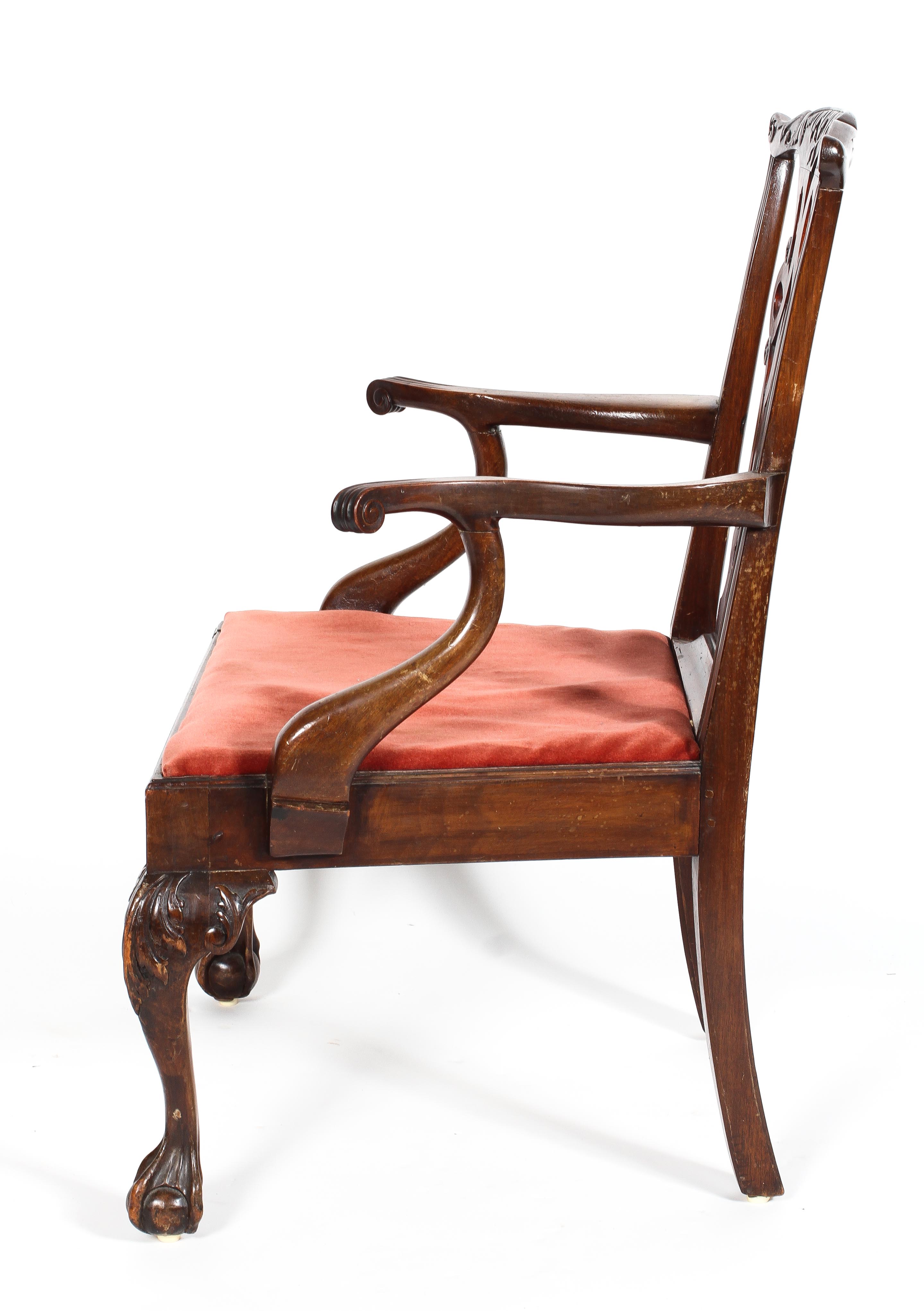 A George III mahogany armchair, the top rail carved with leaves and branches, with pierced splat, - Image 2 of 2