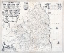 After Johannes/Joan Blaeu (1596-1673), engraved map of Northumbria, framed