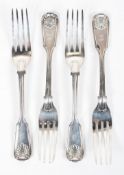 A group of four late Victorian silver Kings pattern table forks,