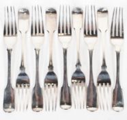 A collection of eight Georgian silver table forks,